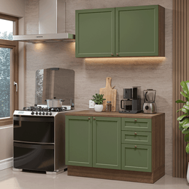 Armário de Cozinha Compacta 120 cm Rustic/Verde Vik Madesa 01