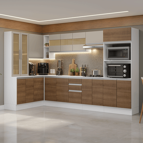Armário de Cozinha Completa de Canto 100% MDF 447 cm Branco/Rustic/Crema Smart Madesa 02