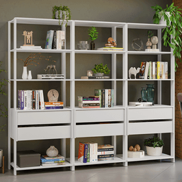 Estante Armário Multiuso para Livros 6 Gavetas 12 Prateleiras 210cm Branco Madesa