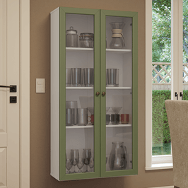 Cristaleira Suspensa 70 cm 2 Portas de Vidro Branco/Verde Vik Madesa