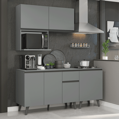 Armário de Cozinha Compacta 180 cm Cinza Nice Madesa 02 - Madesa
