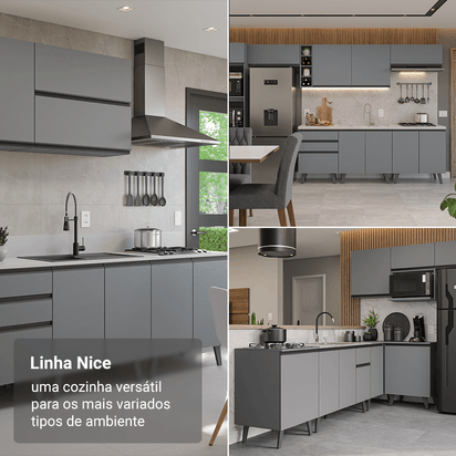 Armário de Cozinha Compacta 180 cm Cinza Nice Madesa 02 - Madesa