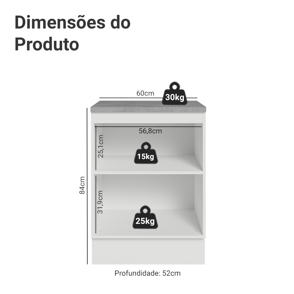 Balcão de Cozinha 60 cm 1 Porta Branco Vik Madesa - Madesa Móveis