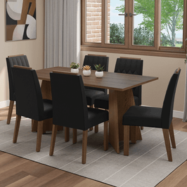 Conjunto Sala de Jantar Tampo de Madeira 6 Cadeiras Rustic/Oxford Leon Madesa
