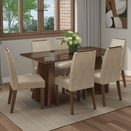 Conjunto Sala de Jantar Tampo de Vidro 6 Cadeiras Rustic/Imperial Sintra Madesa