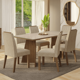 Conjunto Sala de Jantar Tampo de Vidro 6 Cadeiras Rustic/Crema/Imperial Siena Madesa