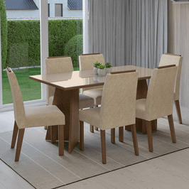 Conjunto Sala de Jantar Tampo de Vidro 6 Cadeiras Rustic/Crema/Imperial Madrid Madesa