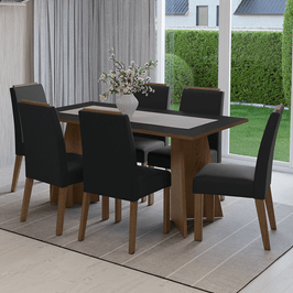 Conjunto Sala de Jantar Tampo de Madeira 6 Cadeiras Rustic/Preto/Oxford Soho Madesa