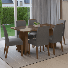 Conjunto Sala de Jantar Tampo de Vidro 6 Cadeiras Rustic/Silver Madrid Madesa