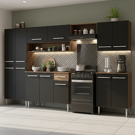 Armário de Cozinha Completa 293cm Rustic/Preto Emilly Madesa 01 XT