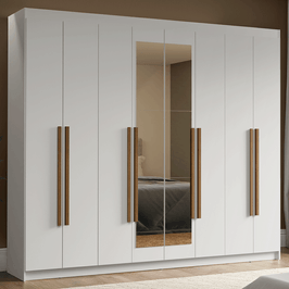 Guarda-Roupa Casal 8 Portas Batentes com Espelho Branco/Branco/Rustic Venus Madesa