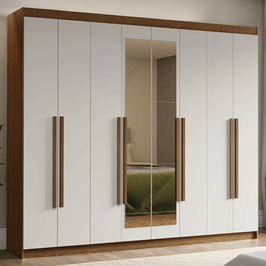 Guarda-Roupa Casal 8 Portas Batentes com Espelho Rustic/Branco/Rustic Venus Madesa