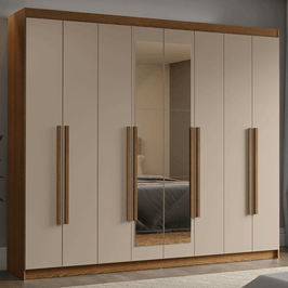 Guarda-Roupa Casal 8 Portas Batentes com Espelho Rustic/Crema/Rustic Venus Madesa