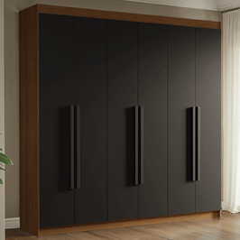 Guarda-Roupa Casal 6 Portas Batentes Rustic/Preto/Preto Venus Madesa