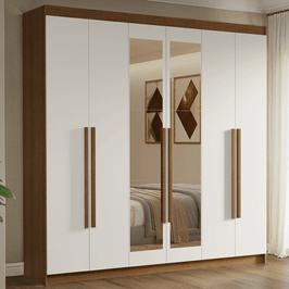 Guarda-Roupa Casal 6 Portas Batentes com Espelho Rustic/Branco/Rustic Venus Madesa