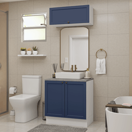 Conjunto Gabinete para Banheiro 80cm 3 Portas Branco/Azul Vik Madesa 02