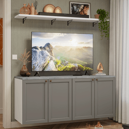 Rack para TV até 70 Polegadas + Prateleiras 160cm Branco/Cinza Vik Madesa 05