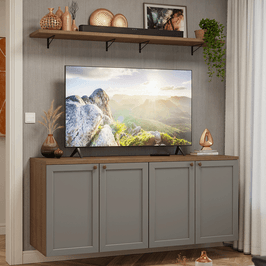 Rack para TV até 70 Polegadas + Prateleiras 160cm Rustic/Cinza Vik Madesa 05