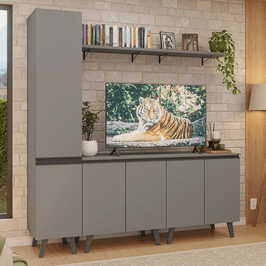 Rack para TV até 70 Polegadas + Prateleira 200cm Cinza Nice Madesa 02