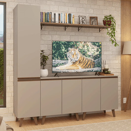 Rack para TV até 70 Polegadas + Prateleira 200cm Crema Nice Madesa 02