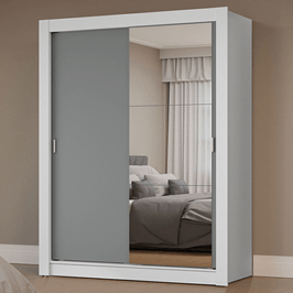 Guarda-Roupa Solteiro 2 Portas de Correr com Espelho Branco/Cinza Milano Madesa