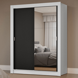 Guarda-Roupa Solteiro 2 Portas de Correr com Espelho Branco/Preto Milano Madesa