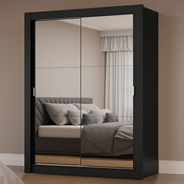 Guarda-Roupa Solteiro 2 Portas de Correr com Espelhos Preto Milano Madesa