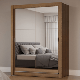 Guarda-Roupa Solteiro 2 Portas de Correr com Espelhos Rustic Milano Madesa