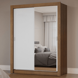 Guarda-Roupa Solteiro 2 Portas de Correr com Espelho Rustic/Branco Milano Madesa