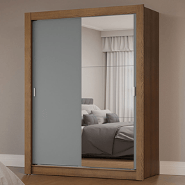 Guarda-Roupa Solteiro 2 Portas de Correr com Espelho Rustic/Cinza Milano Madesa