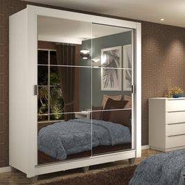 Guarda-Roupa Solteiro Madesa Dallas 2 Portas de Correr de Espelho 2 Gavetas com Pés Branco