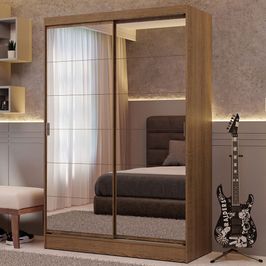 Guarda-Roupa Solteiro Madesa Luke 2 Portas de Correr de Espelho Rustic