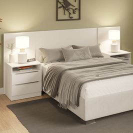 Cabeceira Extensível Madesa com 2 Mesas de Cabeceira Branco