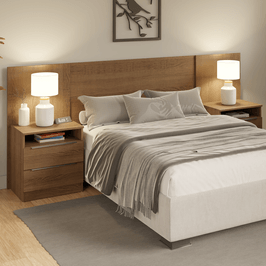 Cabeceira Extensível Madesa com 2 Mesas de Cabeceira Rustic